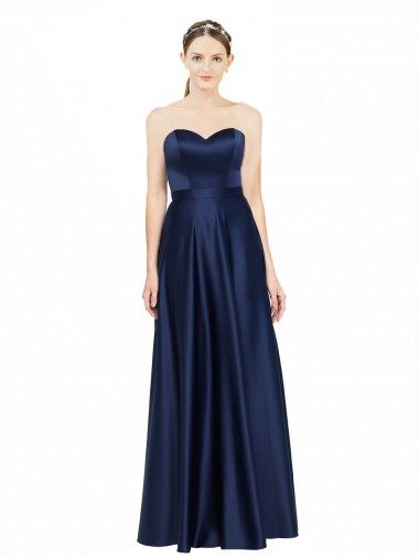 Bleu marine foncé Trapèze Satiné Stretch Longue Formelles Robes demoiselle d'honneur / Robes de soirée Pas Chre