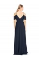 Bleu marine foncé Trapèze Épaule Dénudée Bretelles spaghetti Mousseline Longue Robes demoiselle d'honneur Pas Chère