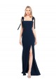 Bleu marine foncé Trompette Bretelles spaghetti Crêpe Stretch Longue Robes demoiselle d'honneur / Robes de bal Pas Chère