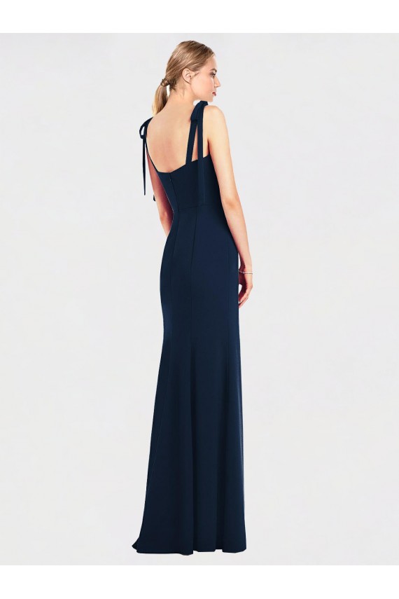 Bleu marine foncé Trompette Bretelles spaghetti Crêpe Stretch Longue Robes demoiselle d'honneur / Robes de bal Pas Chère