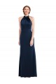 Bleu marine foncé Trompette Col Haut Crêpe Stretch Longue Robes demoiselle d'honneur / Robes de bal Pas Chère