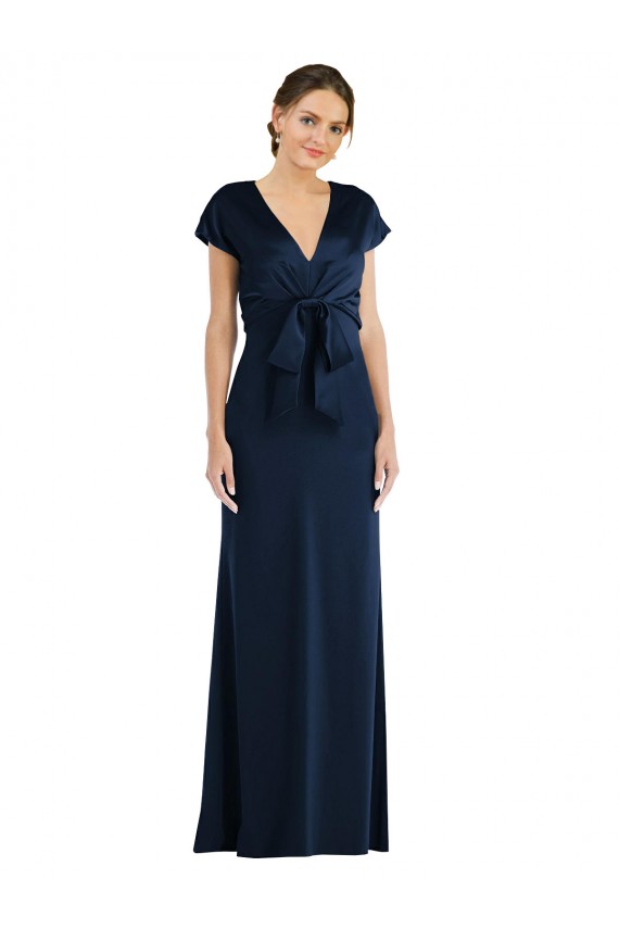 Bleu marine foncé Trompette Épaule Dénudée Crêpe Stretch Longue Formelles Robes demoiselle d'honneur / Robes de soirée / Robes de bal Pas Chère