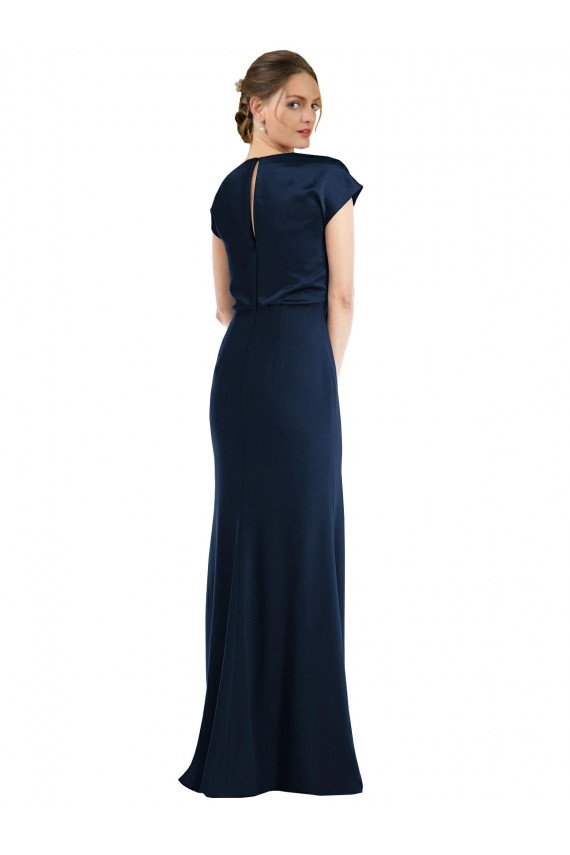 Bleu marine foncé Trompette Épaule Dénudée Crêpe Stretch Longue Formelles Robes demoiselle d'honneur / Robes de soirée / Robes de bal Pas Chère