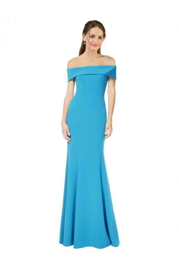 Bleu paon Fourreau Épaule Dénudée Crêpe Stretch Longue Formelles Robes demoiselle d'honneur / Robes de soirée / Robes de bal Pas Chère