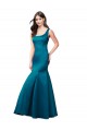 Bleu paon Sirène Bateau Satiné Longue Robes demoiselle d'honneur / Robes de bal Pas Chère