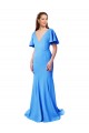 Bleu paon Sirène Col V Balayage train Crêpe Stretch Longue Robes demoiselle d'honneur / Robes de bal Pas Chère