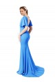 Bleu paon Sirène Col V Balayage train Crêpe Stretch Longue Robes demoiselle d'honneur / Robes de bal Pas Chère