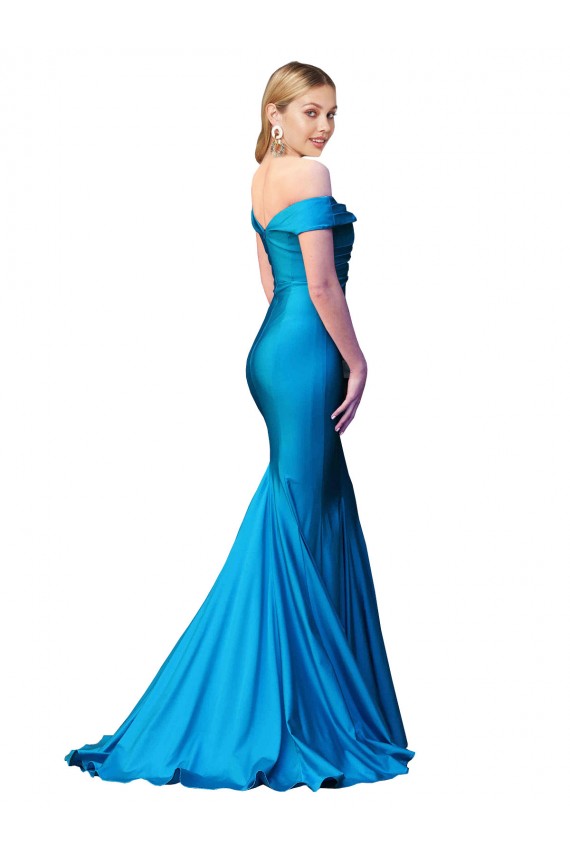 Bleu paon Sirène Épaule Dénudée Satiné Longue Formelles Robes demoiselle d'honneur / Robes de soirée / Robes de bal Pas Chère