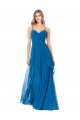 Bleu paon Trapèze Bretelles spaghetti Mousseline Longue Robes demoiselle d'honneur Pas Chère