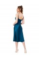 Bleu paon Trapèze Col V midi Satiné Soyeux Courte Robes demoiselle d'honneur / Robes de bal / Robes de cocktail Pas Chère