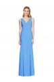 Bleu paon Trompette Col V Crêpe Stretch Longue Robes demoiselle d'honneur / Robes de bal Pas Chère