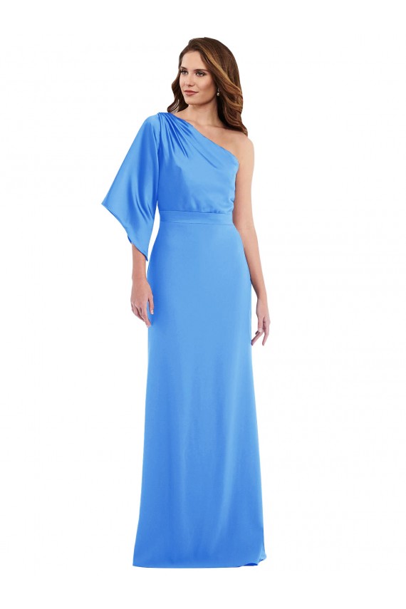 Bleu paon Trompette Crêpe Stretch Longue Robes demoiselle d'honneur / Robes de bal Pas Chère