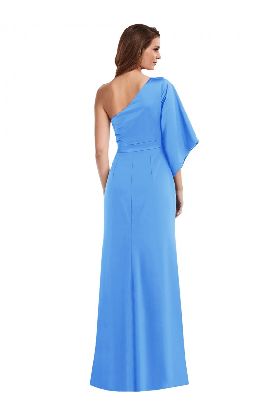 Bleu paon Trompette Crêpe Stretch Longue Robes demoiselle d'honneur / Robes de bal Pas Chère