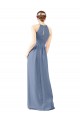 Bleu poussiéreux Fourreau Licou Col Haut Mousseline Longue Robes demoiselle d'honneur Pas Chère