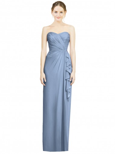 Bleu poussiéreux Fourreau Sans bretelle Mousseline Longue Robes demoiselle d'honneur Pas Chre
