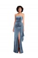 Bleu poussiéreux Fourreau Sans bretelle Velours Stretch Longue Formelles Robes demoiselle d'honneur / Robes de soirée / Robes de bal Pas Chère