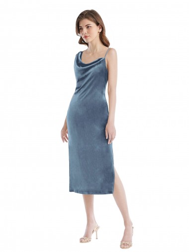 Bleu poussiéreux Fourreau Velours Stretch Longue Robes demoiselle d'honneur / Robes de bal Pas Chre