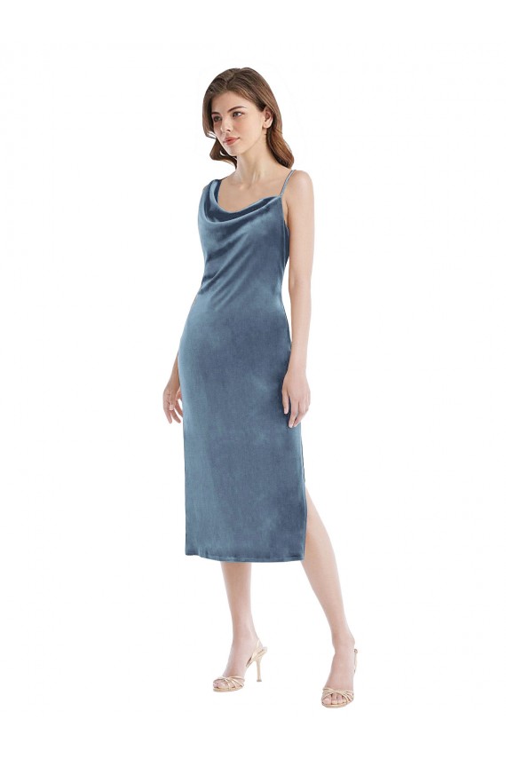 Bleu poussiéreux Fourreau Velours Stretch Longue Robes demoiselle d'honneur / Robes de bal Pas Chère