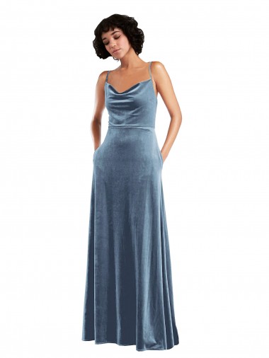 Bleu poussiéreux Fourreau Velours Stretch Longue Robes demoiselle d'honneur / Robes de bal Pas Chre