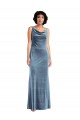 Bleu poussiéreux Fourreau Velours Stretch Longue Robes demoiselle d'honneur / Robes de bal Pas Chère