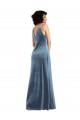 Bleu poussiéreux Fourreau Velours Stretch Longue Robes demoiselle d'honneur / Robes de bal Pas Chère
