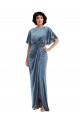 Bleu poussiéreux Fourreau Velours Stretch Longue Robes demoiselle d'honneur / Robes de bal Pas Chère