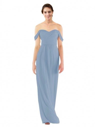 Bleu poussiéreux Fourreau Épaule Dénudée Mousseline Longue Robes demoiselle d'honneur Pas Chre