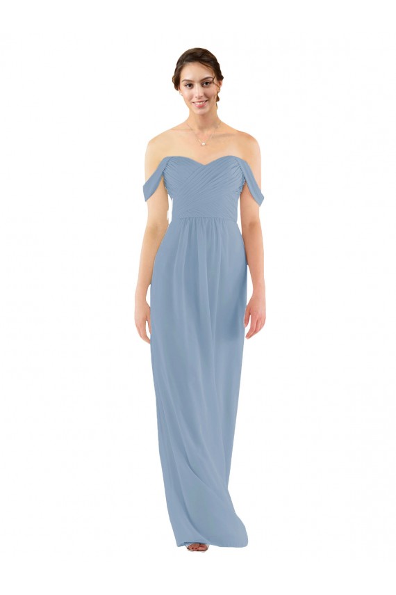 Bleu poussiéreux Fourreau Épaule Dénudée Mousseline Longue Robes demoiselle d'honneur Pas Chère