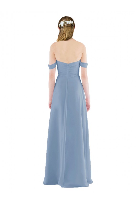Bleu poussiéreux Fourreau Épaule Dénudée Mousseline Longue Robes demoiselle d'honneur Pas Chère