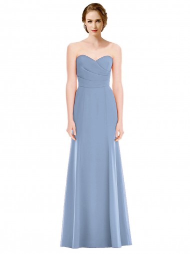 Bleu poussiéreux Sirène Sans bretelle Mousseline Longue Robes demoiselle d'honneur Pas Chre