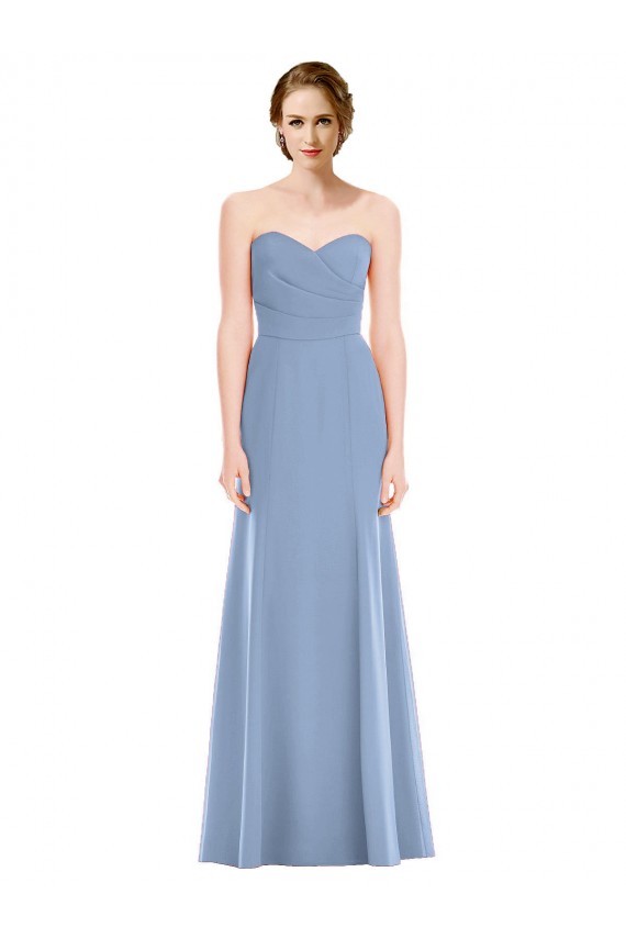 Bleu poussiéreux Sirène Sans bretelle Mousseline Longue Robes demoiselle d'honneur Pas Chère