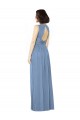 Bleu poussiéreux Trapèze Bateau Mousseline Longue Robes demoiselle d'honneur Pas Chère