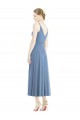 Bleu poussiéreux Trapèze Bretelles spaghetti Mousseline Courte Robes demoiselle d'honneur Pas Chère