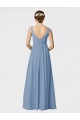 Bleu poussiéreux Trapèze Bretelles spaghetti Mousseline Longue Robes demoiselle d'honneur Pas Chère