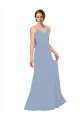 Bleu poussiéreux Trapèze Bretelles spaghetti Mousseline Longue Robes demoiselle d'honneur Pas Chère