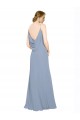 Bleu poussiéreux Trapèze Bretelles spaghetti Mousseline Longue Robes demoiselle d'honneur Pas Chère
