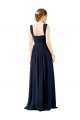 Bleu poussiéreux Trapèze Col Carré Mousseline Longue Robes demoiselle d'honneur Pas Chère