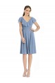 Bleu poussiéreux Trapèze Col V Mousseline Courte Robes demoiselle d'honneur Pas Chère