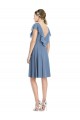 Bleu poussiéreux Trapèze Col V Mousseline Courte Robes demoiselle d'honneur Pas Chère