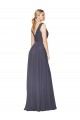 Bleu poussiéreux Trapèze Col V Mousseline Longue Formelles Robes demoiselle d'honneur / Robes de soirée / Robes de bal Pas Chère