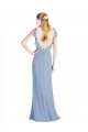 Bleu poussiéreux Trapèze Col V Mousseline Longue Robes demoiselle d'honneur Pas Chère