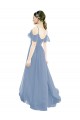Bleu poussiéreux Trapèze Col V Mousseline Longue Robes demoiselle d'honneur Pas Chère