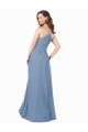 Bleu poussiéreux Trapèze Col V Mousseline Longue Robes demoiselle d'honneur Pas Chère