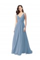 Bleu poussiéreux Trapèze Col V Mousseline Longue Robes demoiselle d'honneur Pas Chère