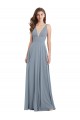 Bleu poussiéreux Trapèze Col V Mousseline Longue Robes demoiselle d'honneur Pas Chère