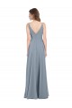 Bleu poussiéreux Trapèze Col V Mousseline Longue Robes demoiselle d'honneur Pas Chère