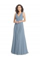 Bleu poussiéreux Trapèze Col V Mousseline Longue Robes demoiselle d'honneur Pas Chère
