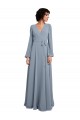 Bleu poussiéreux Trapèze Col V Mousseline Longue Robes demoiselle d'honneur Pas Chère