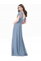 Bleu poussiéreux Trapèze Col V Mousseline Longue Robes demoiselle d'honneur / Robes de bal Pas Chère