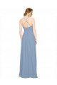 Bleu poussiéreux Trapèze Licou Col Haut Mousseline Longue Robes demoiselle d'honneur Pas Chère